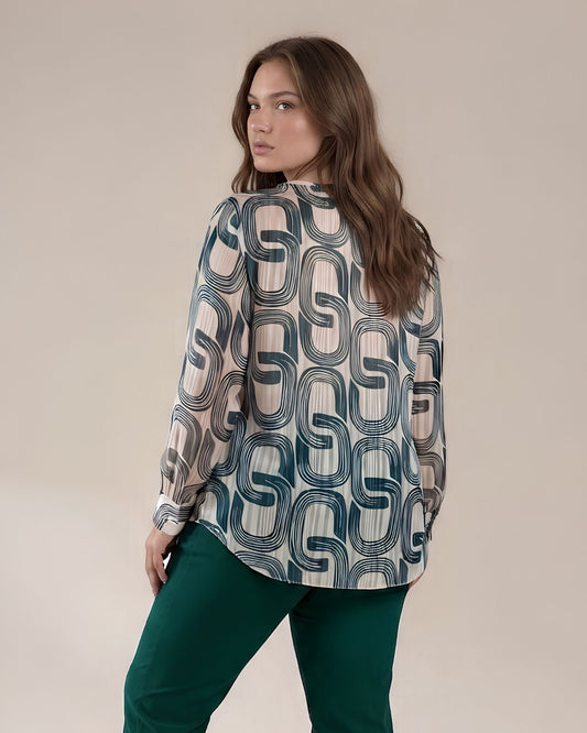 Casacca in georgette filo lurex fantasia con maniche tre quarti e polsini curvy
