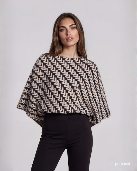 Poncho in maglia jacquard con motivo geometrico