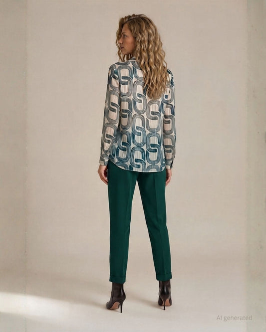 Casacca in georgette filo lurex fantasia con maniche tre quarti e polsini