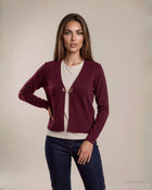 Cardigan aperto con gancio dorato e bordi alti a coste merlot