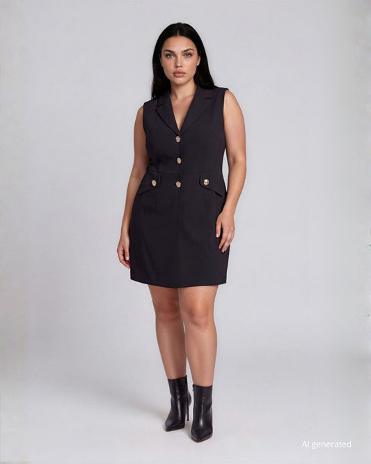 Vestito collo revers con bottoni e zip curvy