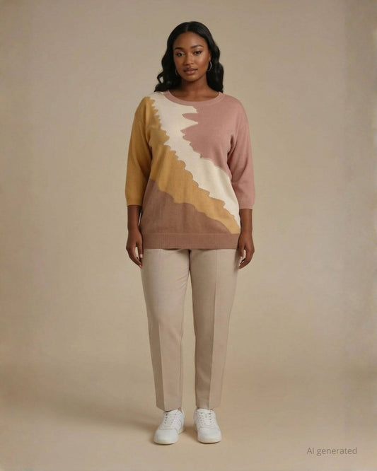 Maglia tre colori con strass curvy