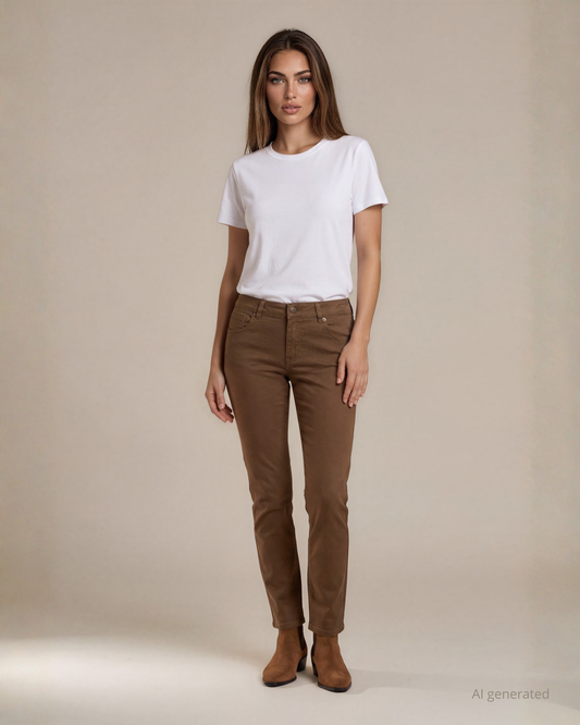 Pantalone cinque tasche in cotone con tagli posteriori corda
