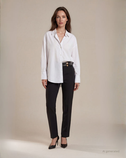 Pantalone in bistretch con accessorio dorato in vita