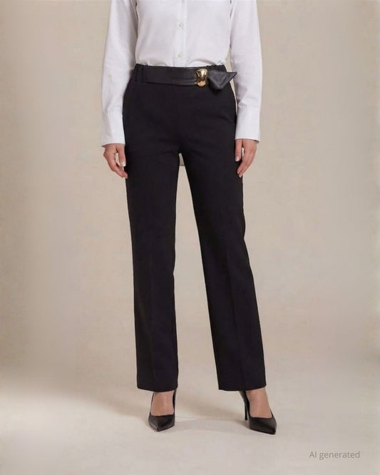 Pantalone in bistretch con accessorio dorato in vita