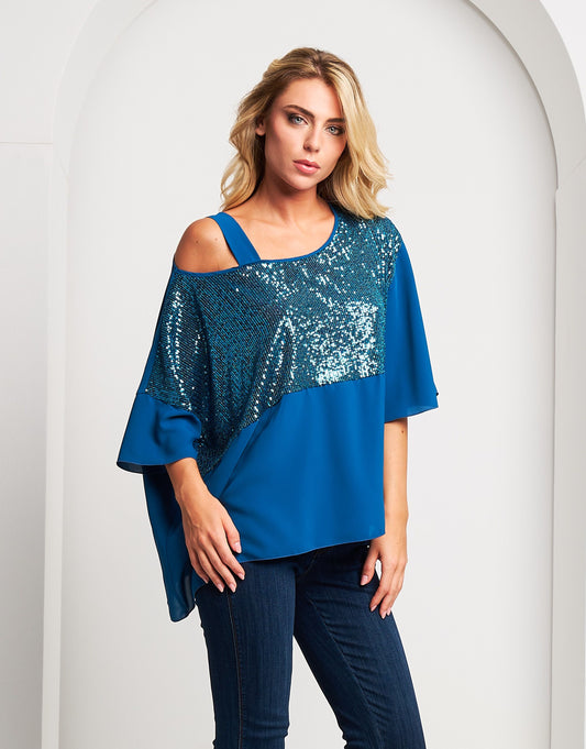 Poncho asimmetrico pavone con paillettes