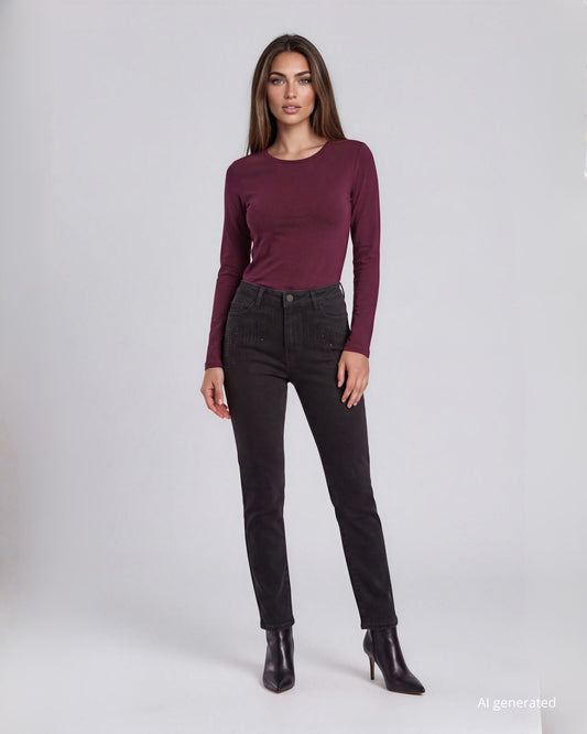 Jeans cinque tasche nero con righe di strass frontali