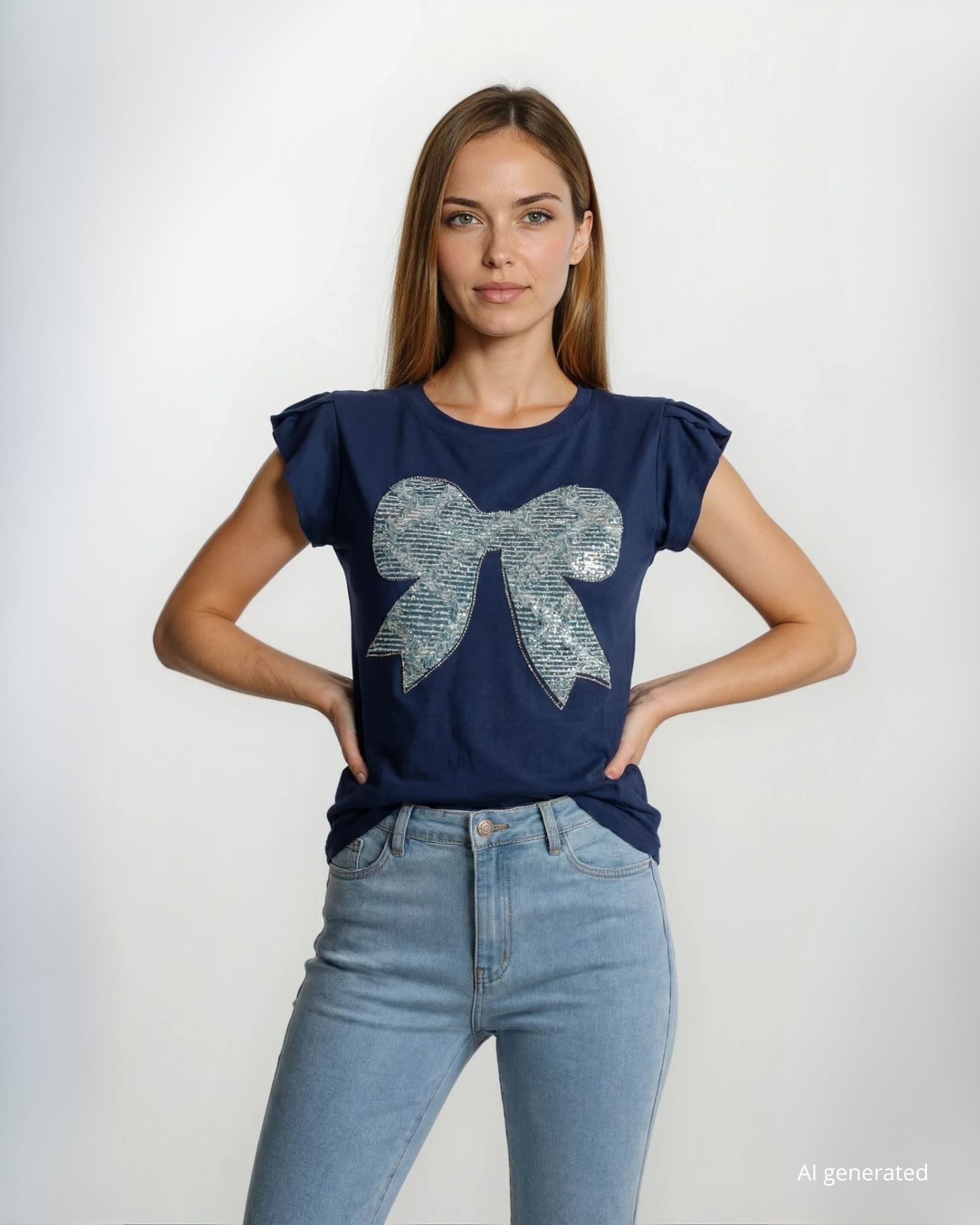 T-shirt con applicazione a fiocco