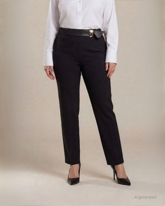 Pantalone in bistretch con accessorio dorato in vita curvy