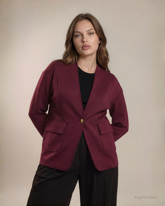 Giacca in tessuto punto Milano doppiato con tasche applicate e pattine curvy