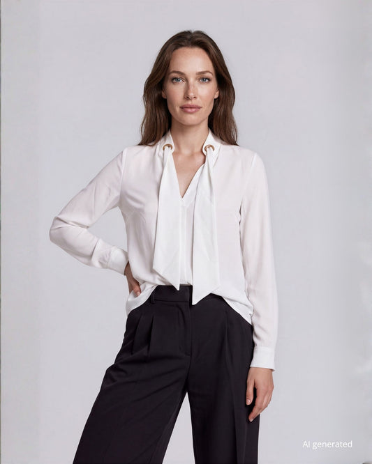 Camicia in crepe con polsini e sciarpina removibile