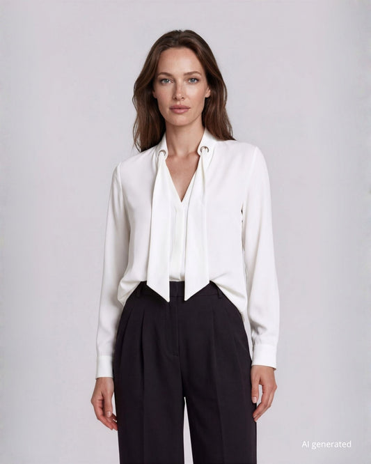 Camicia in crepe con polsini e sciarpina removibile