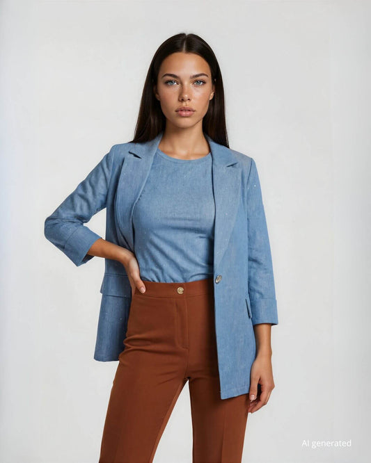 Giacca rever in jeans con strass e maniche tre quarti