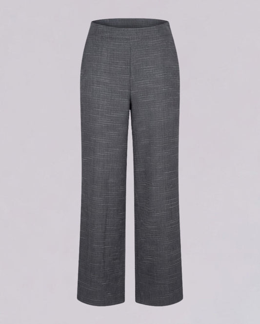 Pantalone largo tessuto melange con elastico in vita