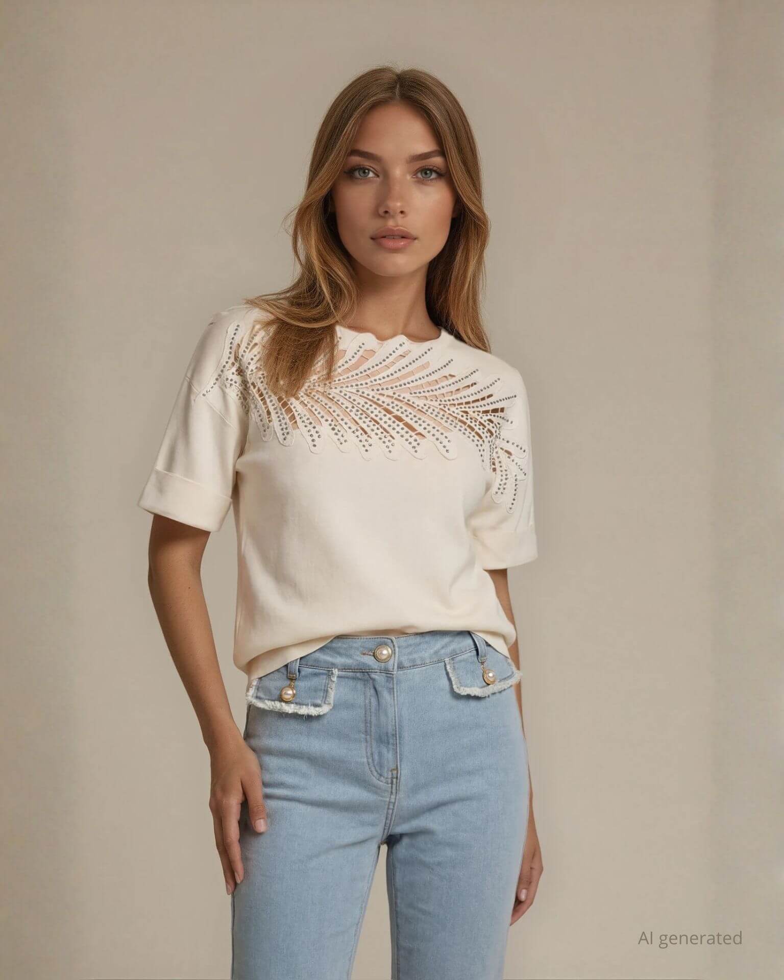 Maglia a coste con pizzo e strass