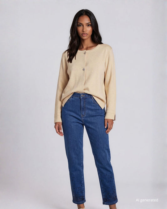 Cardigan in maglia battuta con due bottoni e spacchi ai polsi