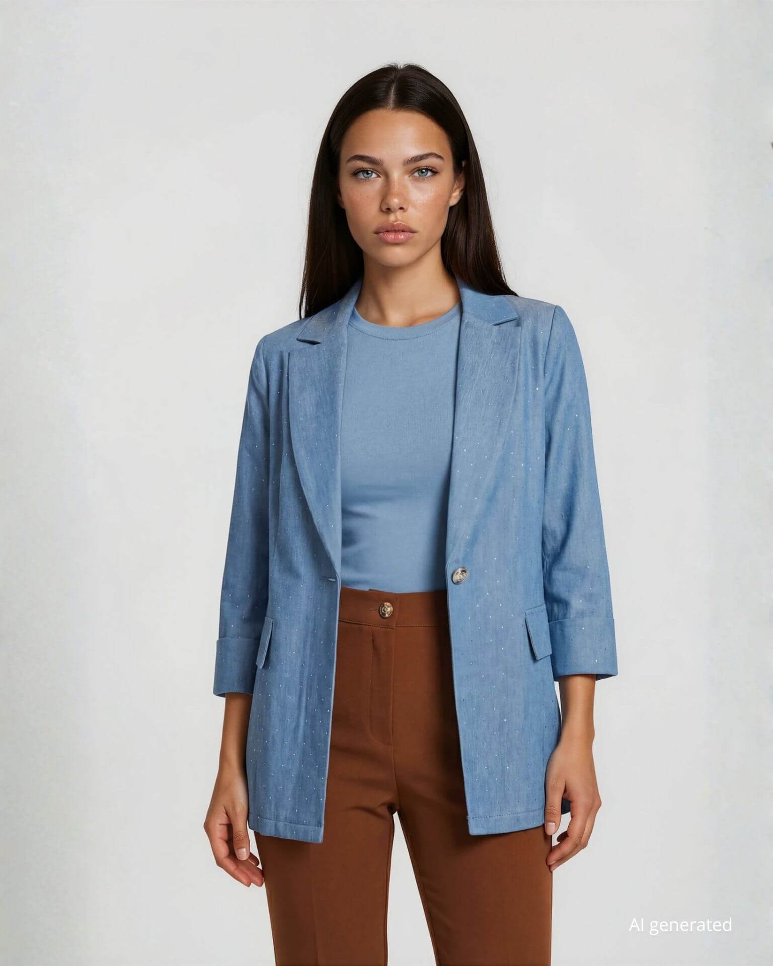 Giacca rever in jeans con strass e maniche tre quarti