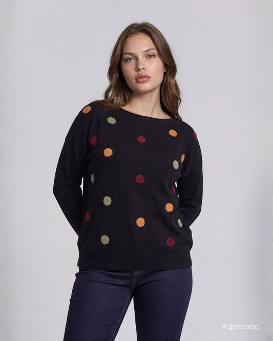 Maglia spalla scesa con intarsi di pois sul fronte curvy
