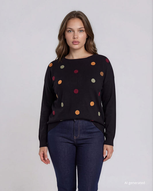 Maglia spalla scesa con intarsi di pois sul fronte curvy