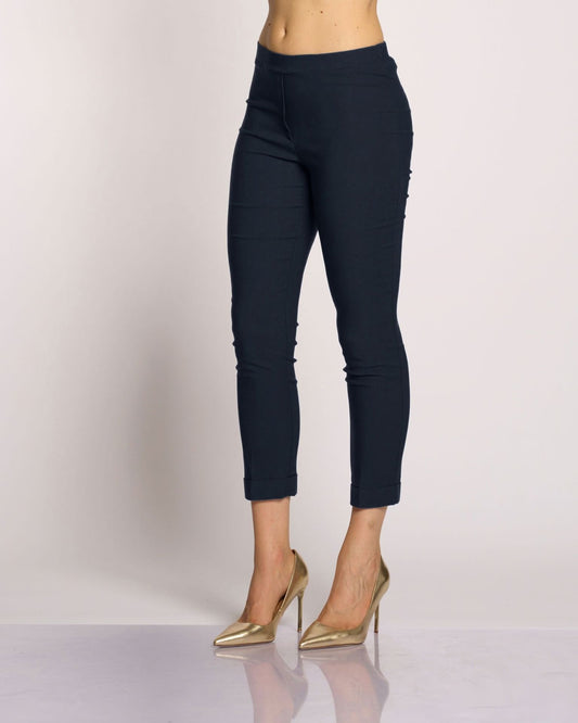 Pantalone con elastico in vita e risvolto blu