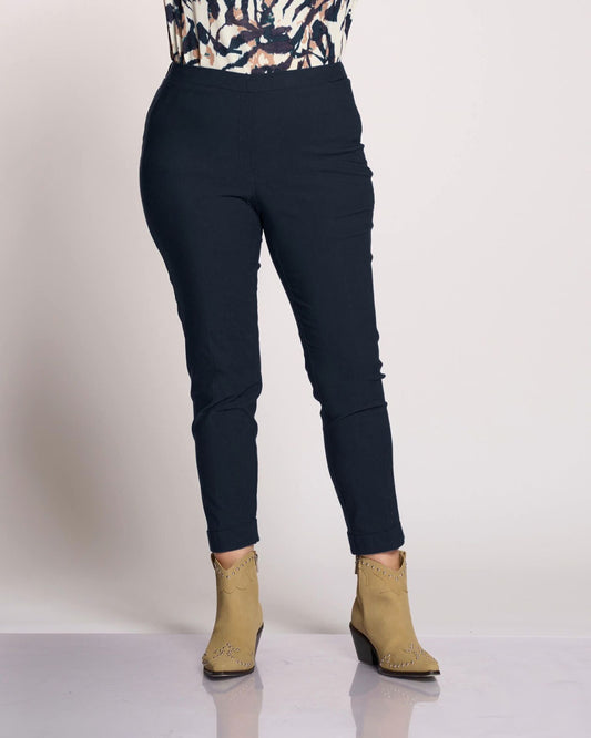 Pantalone con elastico in vita e risvolto curvy blu