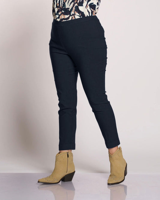 Pantalone con elastico in vita e risvolto curvy blu