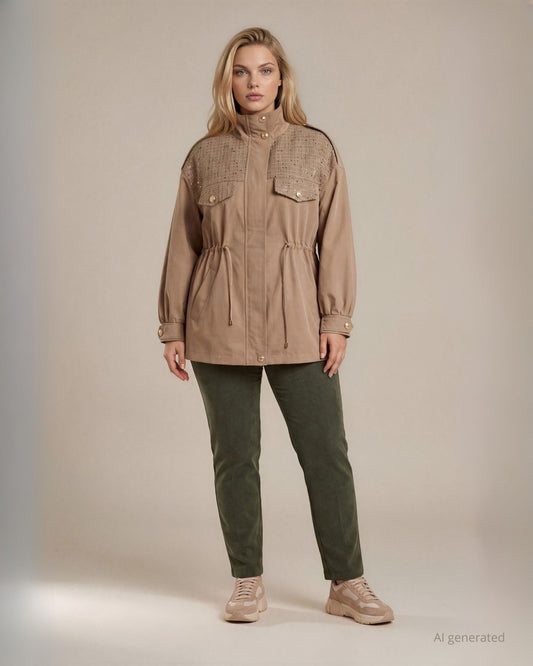 Parka con coulisse e inserti in tessuto bouclè curvy