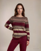 Maglia scollo a barchetta a righe miste con lurex merlot