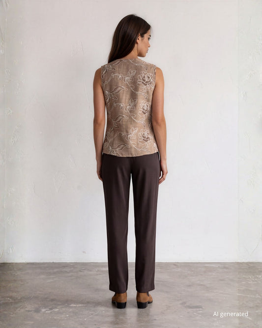 Pantalone palazzo basico in cady fluido color caffè con elastico in vita