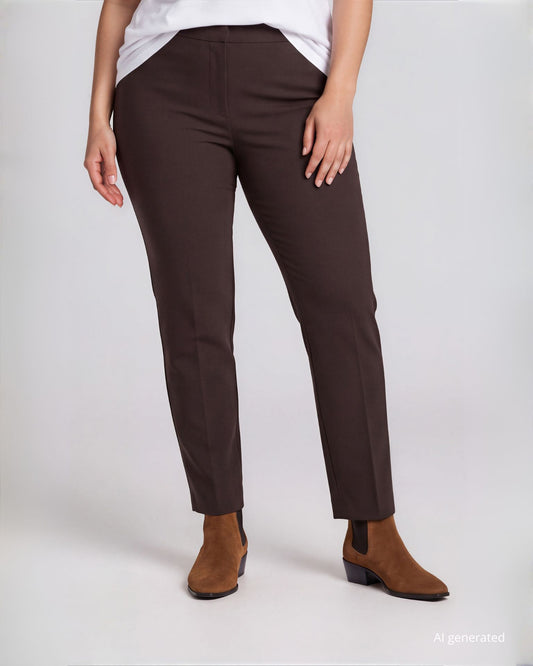 Pantalone in scuba crêpe con elastico curvy  moro