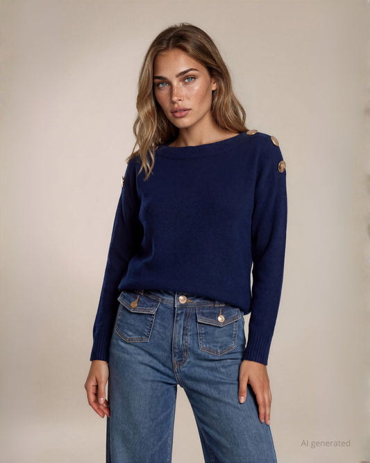 Maglia con scollo a barchetta e bottoni sulle spalle notte