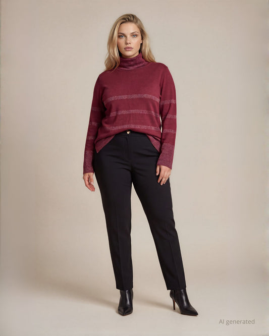 Maglia collo alto a righe con lurex e bottoni su spacchi laterali curvy