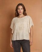 Casacca in jacquard viscosa motivo floreale con maniche ad ala sabbia curvy