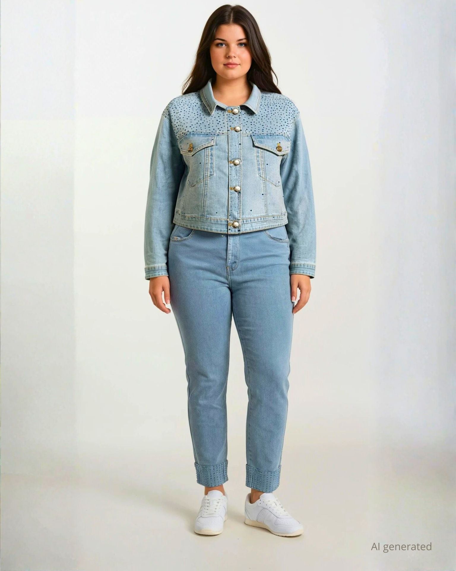 Giubbino in jeans con strass e tasconi curvy