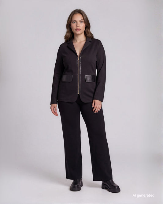 Pantalone gamba dritta in maglia con elastico in vita curvy