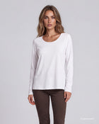 Maglia basica a manica lunga girocollo tinta unita bianco
