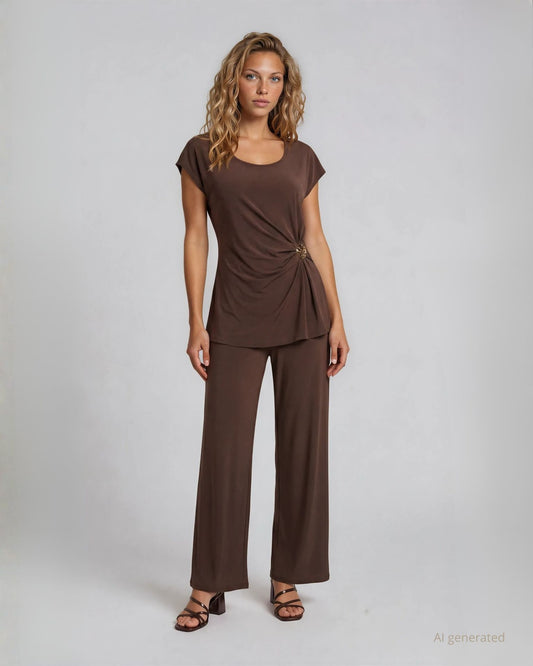 Casacca in jersey cacao maniche a kimono con passante laterale e drappeggio