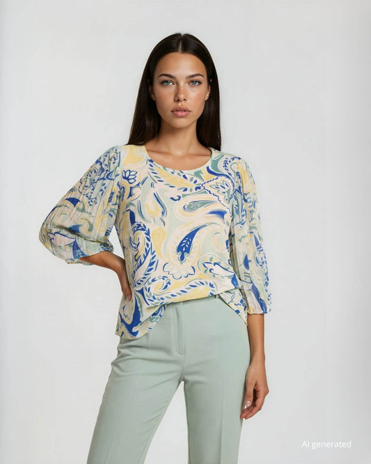 Casacca con maniche in georgette e inserto di paillettes