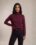 Maglia basica collo alto in filato con micro paillettes merlot