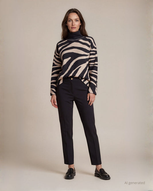 Maglia jacquard con fantasia animalier due colori e collo alto