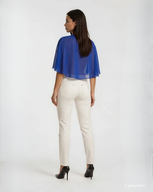 Mantellina corta in georgette royal con laccetto removibile