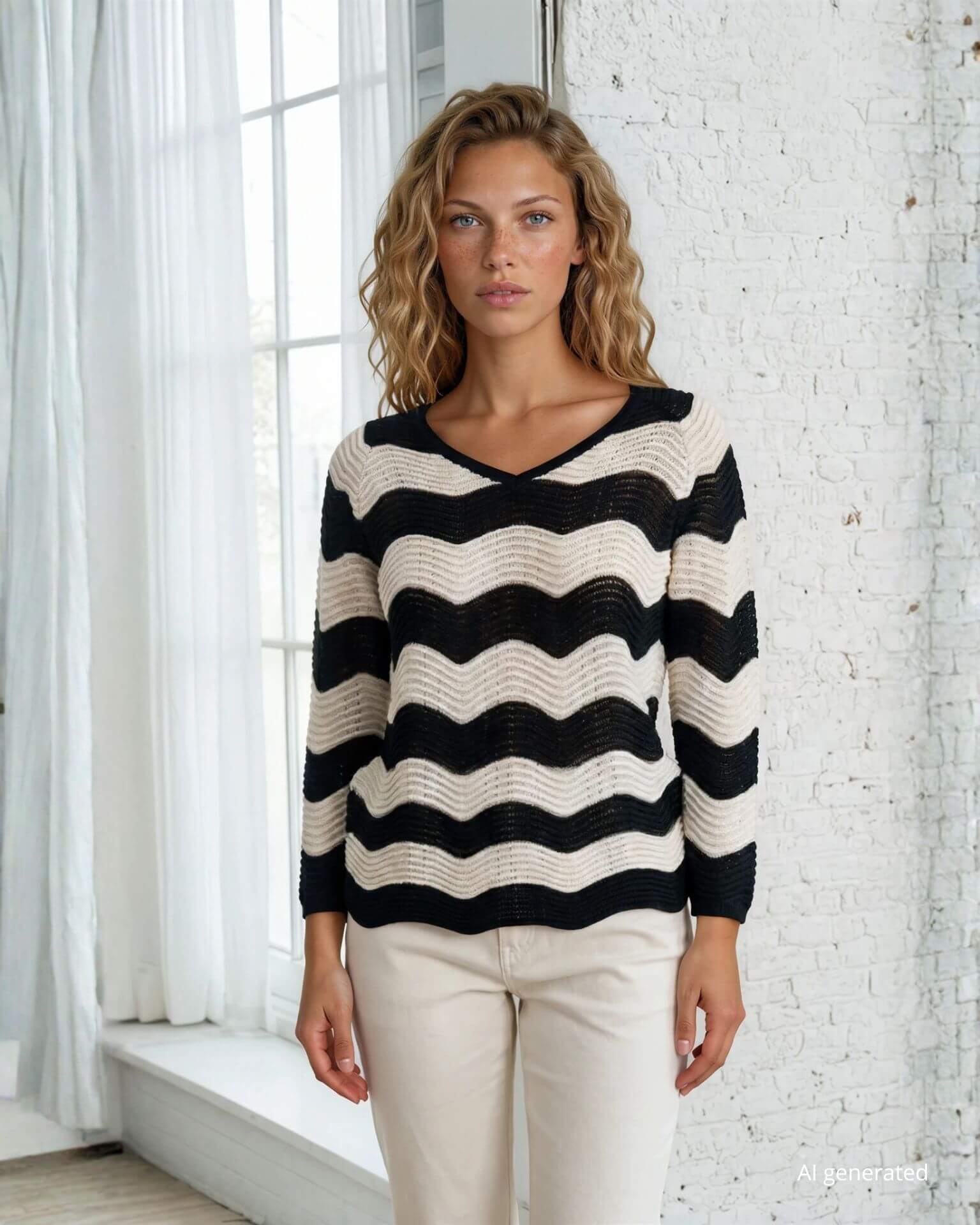 Maglia in filato a onde con scollo a V
