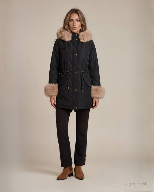 Parka impermeabile con fodera in ecopelliccia e bordi staccabili