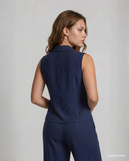 Gilet con chiusura ad un bottone blu curvy