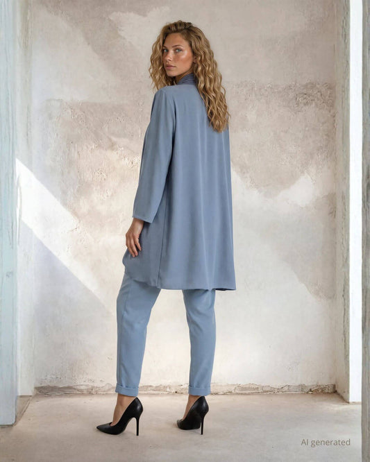 Caban lungo con dettagli in georgette