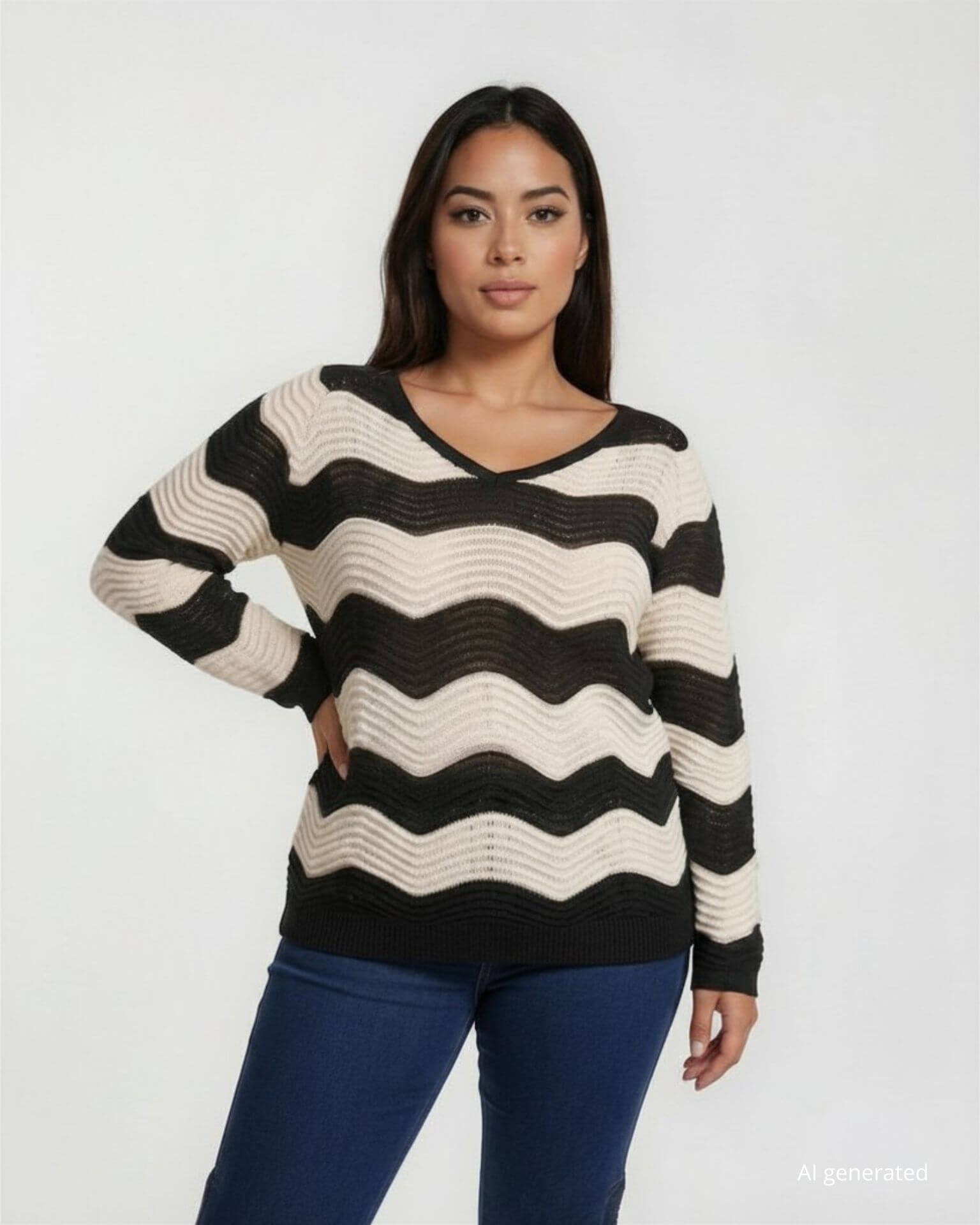 Maglia in filato a onde con scollo a V curvy