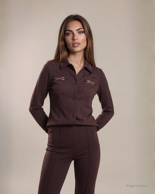 Giacca camicia in punto Milano con morsetti sulle tasche