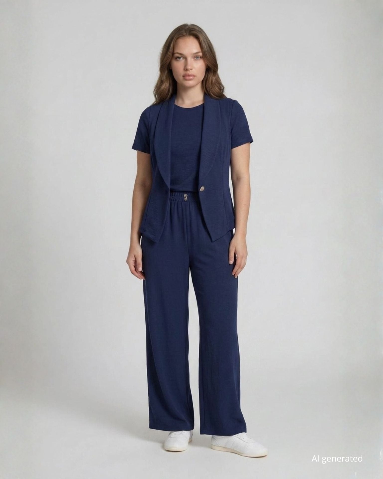 Pantalone con elastico e pinces in vita blu curvy