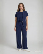 Pantalone con elastico e pinces in vita blu curvy
