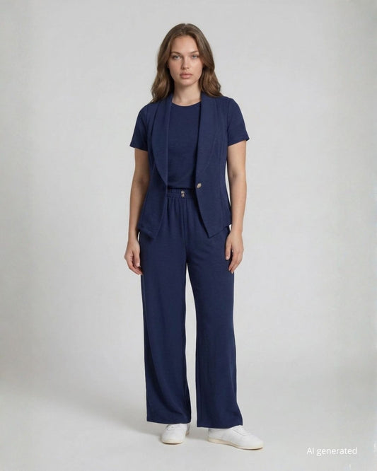 Pantalone con elastico e pinces in vita blu curvy